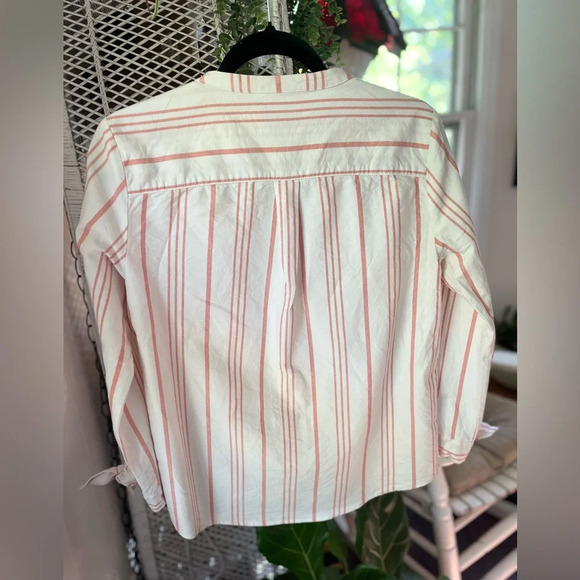 J. Crew Factory White & Coral Striped Button Down 100% Cotton Shirt Size Small - Picture 6 of 9